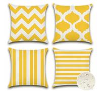 Artscope Set of 4 Waterproof Striped Cushion Covers 40x40cm Farmhouse Geometric Square Pillow Cases for Couch Patio Furniture Balcony Garden Outdoor Decoration(Geometry70-Yellow)