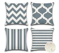 Artscope Set of 4 Waterproof Striped Cushion Covers 40x40cm Farmhouse Geometric Square Pillow Cases for Couch Patio Furniture Balcony Garden Outdoor Decoration（Geometry70-Gray）