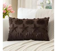 Artscope Shell Starfish Cushion Cover Set of 1 Beach Seaside Throw Pillow Cover for Sofa Lumbar Spring Summer Soft Plush Short Wool Velvet Pillowcase Holiday Decor Chocolate Brown, 30x50cm