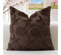 Artscope Shell Starfish Cushion Cover Set of 1 Beach Seaside Throw Pillow Cover for Sofa Square Spring Summer Soft Plush Short Wool Velvet Pillowcase Holiday Decor Chocolate Brown, 50x50cm