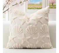 Artscope Shell Starfish Cushion Cover Set of 1 Beach Seaside Throw Pillow Cover for Sofa Square Spring Summer Soft Plush Short Wool Velvet Pillowcase Holiday Decor Cream Beige, 40x40cm