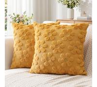 Artscope Spring Summer Cushion Covers Set of 2 Flowers Throw Pillow Covers for Sofa 40x40cm Square Seasonal Soft Plush Short Wool Velvet Cushion Case Holiday Decor Mustard Yellow