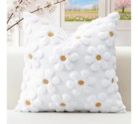 Artscope Spring Summer Daisy Cushion Cover Set of 1 Flowers Throw Pillow Cover for Sofa 50x50cm Square Seasonal Soft Plush Short Wool Velvet Cushion Case Holiday Decor White