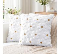 Artscope Spring Summer Daisy Cushion Covers Set of 2 Flowers Throw Pillow Covers for Sofa 50x50cm Square Seasonal Soft Plush Short Wool Velvet Cushion Case Holiday Decor White