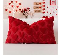Artscope Valentines Cushion Cover Set of 1 Love Heart Throw Pillow Covers for Sofa 40x60cm Lumbar Romantic Soft Plush Short Wool Velvet Pillowcase Holiday Festivals Decor Red