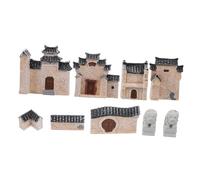ARTSEWPLY 10pcs Resin Micro Village House Figurines, Traditional Chinese Style Miniature Garden Ornaments for Zen Gardens, Bonsai Displays and Terrariums, Compact Decorative Set