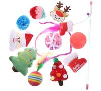 ARTSEWPLY 11pcs Christmas Themed Cat Teaser Set Squeaker Portable Interactive Cat Stick Kit for Household and Kittens Self-Play Teasing for Pet Entertainment