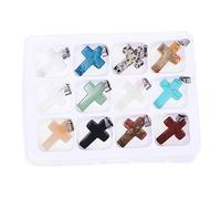ARTSEWPLY 12pcs Natural Stone Cross Charms for Jewelry Making DIY Necklace Accessories Pendants for Yoga Meditation Balance Gifts