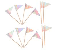 ARTSEWPLY 12pcs Triangle Toothpick Flags Colorful Silver Food Flags for Cake and Dessert Decoration Stable Picks for Snacks Appetizers Weddings Parties and Fruit Platters