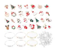 ARTSEWPLY 145Pcs Christmas DIY Bracelet Pendant Set with 30 Alloy Christmas Charms, 15Pcs 70Mm Bracelets in Antique Gold, Silver, Rose Gold, and 100 White 6X0.9Mm Open Jump Rings for Jewelry