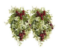 ARTSEWPLY 2 pack Artificial Eucalyptus Candle Rings Tea Light Ring and Pillar Candle Wreaths with Berry Leaves Mini Wreaths Table Decor for Christmas Wedding Family Party Home