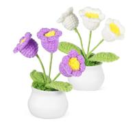 ARTSEWPLY 2 Pcs Handmade Crochet Lily Valley Ornaments Yarn Flower Bouquets for Car Dashboard and Home Office Desktop Decoration Fading Resistant Simulated Floral Craft Decor