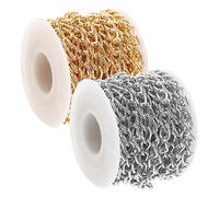 ARTSEWPLY 2 Rolls Lightweight Aluminum DIY Chain for Jewelry Making Twisted Link Necklace Pendant Lanyard Gold Silver Spools for Crafts Bracelets Earrings Clothing and Bag Decoration