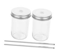ARTSEWPLY 2 Sets Juice Mugs with Straws and Lids Wide Mouth Glass Mason Cups for Cold Drinks Reusable Water Drinking Tumblers with Flat Bottom Design and Multipurpose