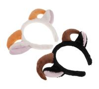 ARTSEWPLY 2pcs Adjustable Plush Animal Theme Hairband with Realistic Lamb Ears and RAM Horns Soft Furry Head Hoop for Christmas Party Cosplay White and Black