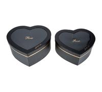 ARTSEWPLY 2Pcs Black Heart-Shaped Flower Boxes with Lid for Valentine’S Day and Wedding Packaging, Soap Flower Arrangement Box Set for Birthday and Romantic Bouquets
