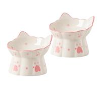 ARTSEWPLY 2pcs Ceramic Raised Feeding Bowl for Cats with Neck Protection and Tilted Design Non-slip Elevated Cat Food and Water Bowls for Comfortable Mealtime and Easy Cleaning