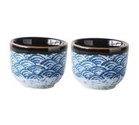ARTSEWPLY 2Pcs Elegant Japanese Style Glazed Sake Serving Cups Wave Pattern Ceramics for Sake Tea Spirits Traditional Asian Pottery for Home and Party Use