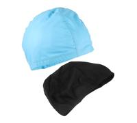 ARTSEWPLY 2Pcs Flexible Swim Cap Durable PU and Cloth Material Swimming Hat for Hair Protection for Long Curly Hair Reusable Bathing Cap for Women and Blue Black