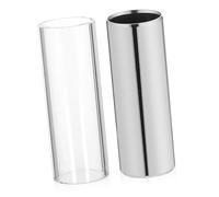 ARTSEWPLY 2pcs Glass and Stainless Steel Guitar Slide Medium Bottleneck for Guitar Bass Transparent and Silver Material with Clear Bright Sound and Enhanced Harmonics