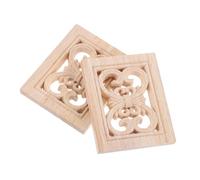 ARTSEWPLY 2pcs Hand Carved Square Wood Appliques Onlays Unpainted Wooden Decal for Furniture Smooth Intricate Carvings DIY Decorative Accents for Cabinet Door Bed Wardrobe Home Decor