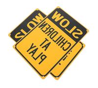 ARTSEWPLY 2pcs Iron Slow Down at Play Safety Signs for Streets and Neighborhoods High Visibility Warning Signs for Playing Outdoor Traffic
