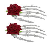ARTSEWPLY 2Pcs Large Hand Skeleton Hairpin Rose Flower Barrette for Halloween Cosplay Party Gothic Punk Hair Accessories