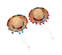 ARTSEWPLY 2pcs Mini Mexican Sombrero Party Hats for Small Dogs and Cats Festive Straw Caps Cinco De Mayo Costume Accessories for Pets