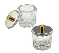 ARTSEWPLY 2pcs Octagon Crystal Glass Nail Art Cups for Mixing Powder and Acrylic Nail Liquid Easy to Use with Lids Suitable for Salon and Home Use