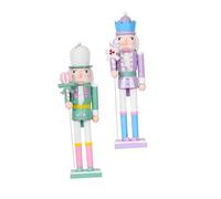 ARTSEWPLY 2pcs Pastel Nutcracker Figurines Handcarved Wooden Christmas Table Centerpieces with Macaron Colors Elegant Holiday Decorations for Xmas Party