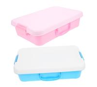 ARTSEWPLY 2pcs Portable Sand Tray Storage Boxes with Lid, Plastic Outdoor Sandbox Bins for Sensory Play and Classroom Use, Blue-white Pink-white