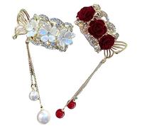ARTSEWPLY 2pcs Rose Flower Ponytail with Tassel Decorative Metal Hair Clips for Women Durable Barrettes for Thick Thin Curly Hair Secure Claw Design for Weddings and Daily Styles