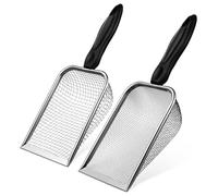 ARTSEWPLY 2pcs Stainless Steel Cat Litter Scoopers with Dual Mesh Sizes 2.0x2.0mm 5.0x5.0mm Metal Reusable Litter Sifter for Efficient Cat Box Cleaning