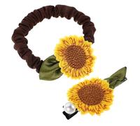 ARTSEWPLY 2pcs Sunflower Hair Clips and Elastic Hair Ties for Durable Soft Rubber Ponytail Holders with Elegant Pearl Details Charming Pastoral Style for Secure Bun and