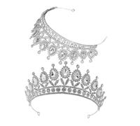 ARTSEWPLY 2pcs Teardrop Rhinestone Crown Fashionable Bride Tiara Wedding Princess Accessories Birthday Party Headpiece Queen Crown Rhinestone Headpiece