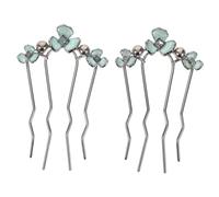 ARTSEWPLY 2pcs U-shaped Metal Hair Forks with Pearl and Rhinestone Wave Design, 4-prong Flower Side Combs for Women, Bridal Wedding Hair Accessories for Formal Events