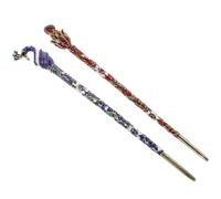 ARTSEWPLY 2pcs Vintage Chinese Style Hair Sticks Zinc Alloy Metal Hair Chopsticks for Women Hairpins for Buns Elegant Lotus Flame Red Peacock Blue Accessories for Parties and Daily Styling