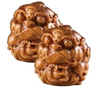 ARTSEWPLY 2pcs Wooden Ancient Animal Pendant Keychain DIY Carved Natural Wood Charms for Bag Decoration Craft Supplies with Fine Texture and Bright Color