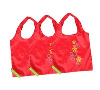 ARTSEWPLY 3 Pcs Reusable Folding Strawberry Tote Bags for Women Polyester Shopping Bags Portable with Drawstring Design for Grocery Retail and Gift Use