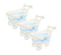 ARTSEWPLY 3pc Imitation Rattan Cart Shape Candy Baskets Set for Shower Party Favors, Wedding Decoration Sundries Basket in Blue