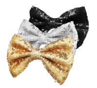 ARTSEWPLY 3pcs Sequin Hair Clips Large Glitter Bows for Fine Hair Vibrant Gold Black Silver Cute Sparkling Headpieces