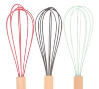 ARTSEWPLY 3Pcs Silicone Sauce Whisks with Ergonomic Wooden Handles Handheld Kitchen Mixers for Beating Egg Whites Stirring Butter and Light Cream in Home and Professional Baking
