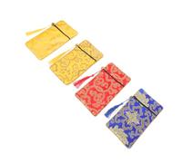 ARTSEWPLY 4 Pcs Small Brocade Pouches for Buddhist Scriptures and Sundries Zippered Jewelry Storage Bags with Ethnic Style Patterns for Music Books and Daily Use