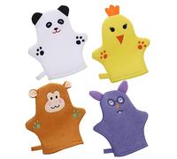 ARTSEWPLY 4Pcs Bath Gloves Cute Animal Exfoliating Mitts for Gentle Scrubbing Comfortable Bathing Foaming for Boys Promotes Circulation
