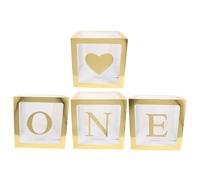 ARTSEWPLY 4Pcs Birthday Balloons Box with One Letter and Heart Design Reusable Paper Party Decorations for Babys First Birthday Easy Balloon Blocks for Shower and Photo Props