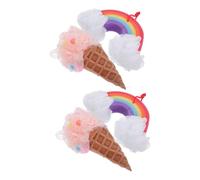 ARTSEWPLY 4Pcs Cartoon Ice Cream Shower Loofah Bath Sponge Set with Pink Cone Rainbow Mesh Pouf, Exfoliating Body Wash Puff for Adults, Fun Bathroom Accessory