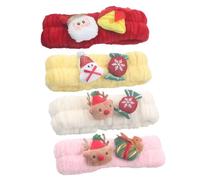 ARTSEWPLY 4pcs Christmas Flannel Headband for Women Elastic Soft Makeup Face Wash Spa Headbands with Cute Reindeer Snowman Design Comfortable Hair Accessories