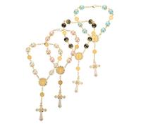 ARTSEWPLY 4pcs Cross Rosary Bead Bracelets with Vibrant Pearls for Women Men Handmade Prayer Beads with Secure Bent Pins Versatile for Baptism Communion Wedding Party Favors and Car Charm