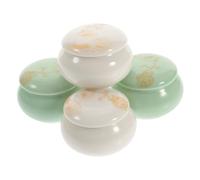ARTSEWPLY 4pcs Mini Ceramic Makeup Pots Compact Cosmetic Containers for Travel Business Trip Storage Portable Lipstick Jars Face Cream Eye Cream Holders White Green