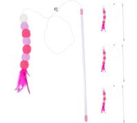 ARTSEWPLY 4pcs Pink Plush Cat Teaser Wand Set with Decorative Plume Bells and Pom Poms Interactive Playthings for Indoor Cats and Kittens Self-play Teasing
